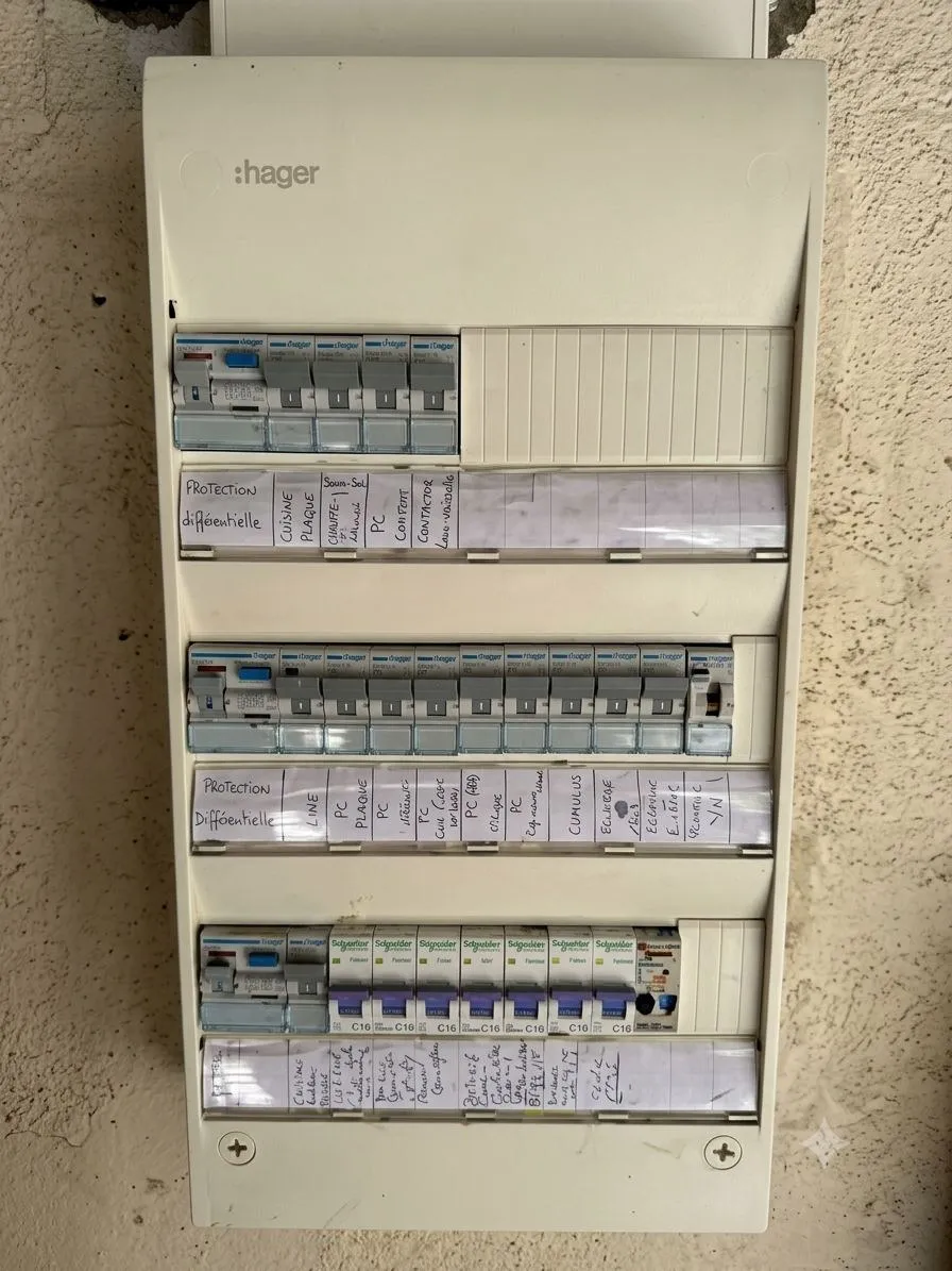 Tableau électrique Hager mis aux normes, circuits repérés et étiquetés